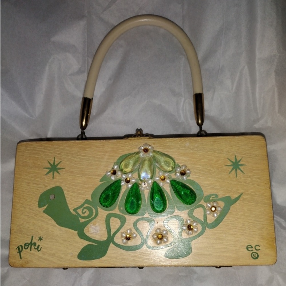 ENID COLLINS Vintage Wooden Box bag; POKI Turtle